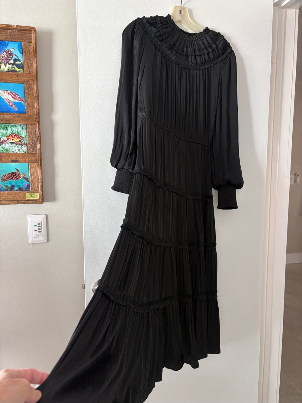 NWOT- Black Tiered Ruffle Maxi Dress with Smocked Cuffs- OMG🔥